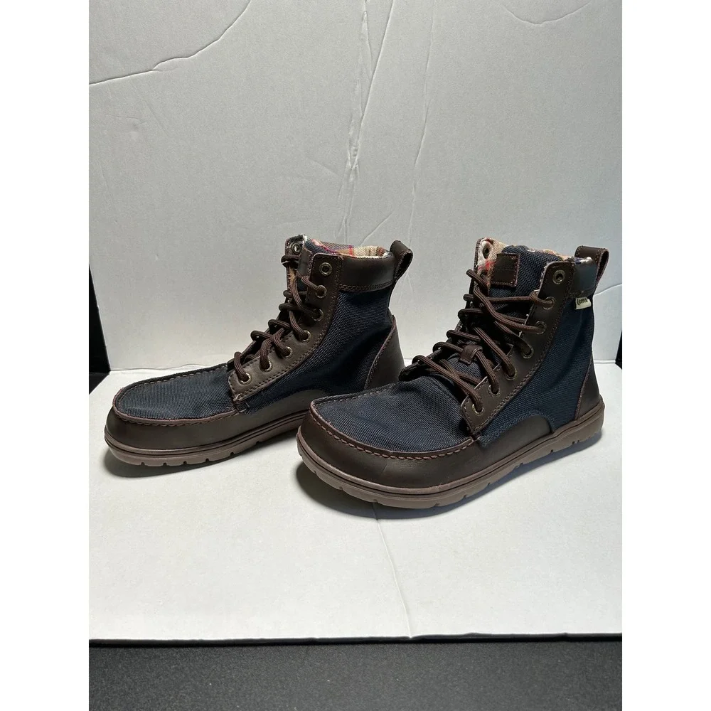 Lems Boulder Boot Navy Brown Nylon Leather Minimalist Zero Drop Mens 8 Women 9.5